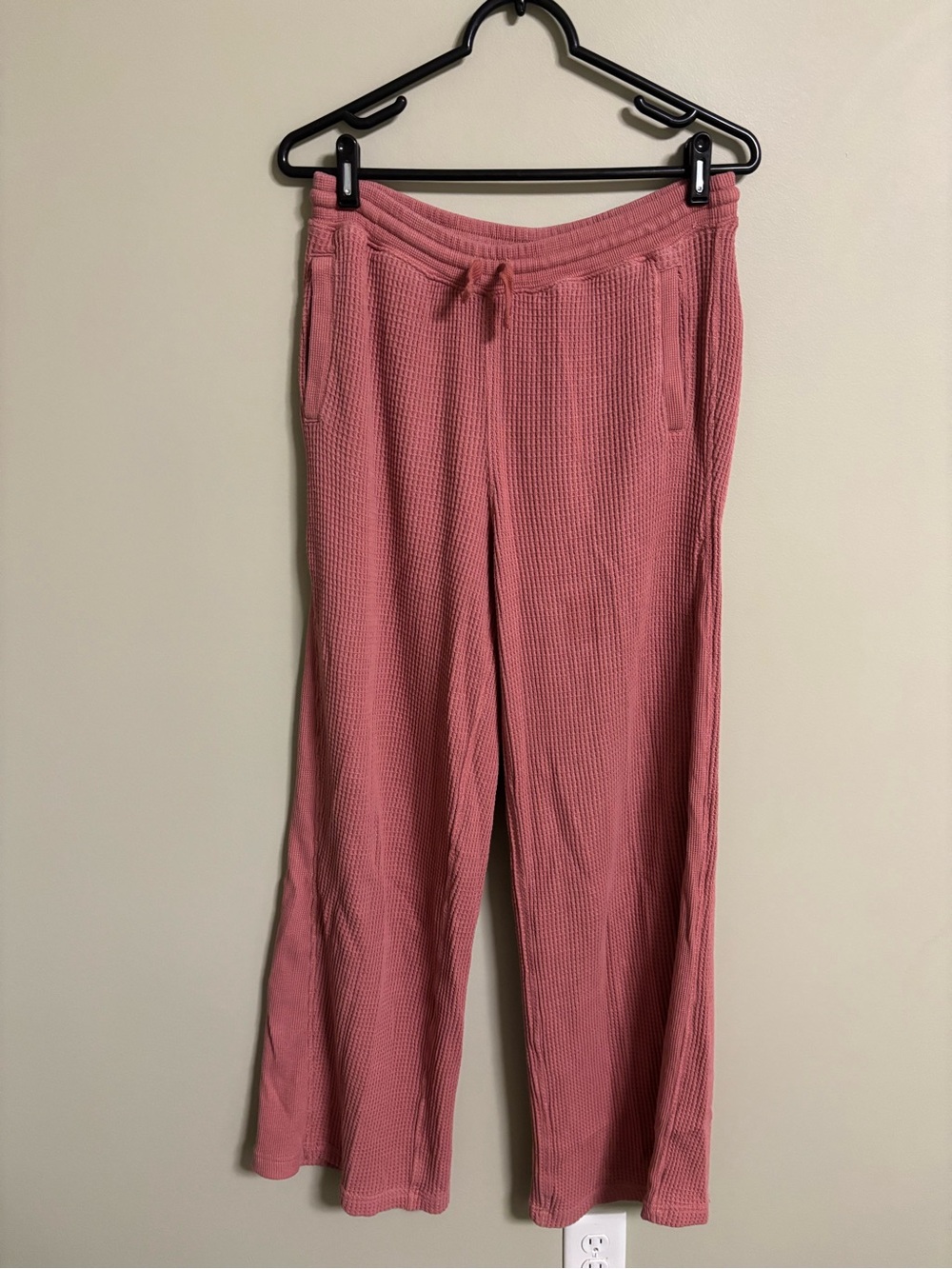 Aerie Waffle Knit Wide Leg Trousers Lounge Pants Dusty Rose Pink Size Small
